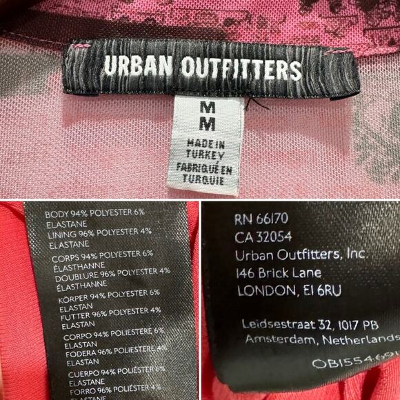 Urban Outfitters Neon Pink Medium Newsprint Sheer/ Lined dress Euro Summer - Picture 8 of 9